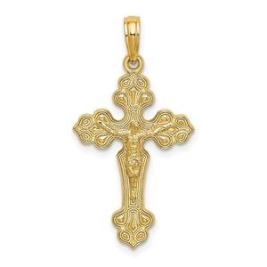 Million Charms 10k Yellow Gold Crucifix W/ Fancy Tips Necklace Charm Pendant